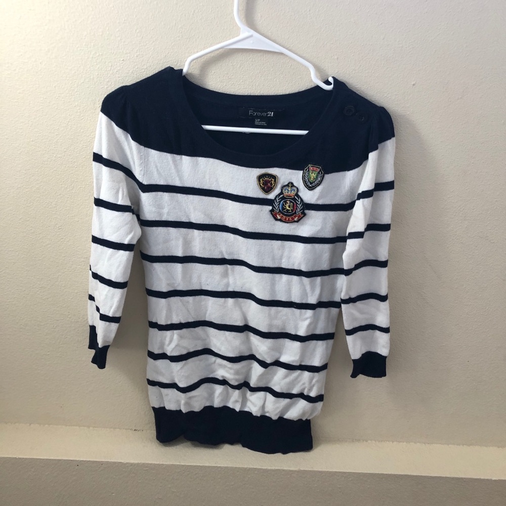 Embroidered, navy stripe sweater